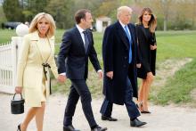 U.S. President Donald Trump and first lady Melania Trump escort French President Emmanuel Macron and Brigitte Macron as they arrive for a dinnertime visit to the estate of the first U.S. President George Washington in Mount Vernon, Virginia outside Washington, U.S., April 23, 2018. PHOTO BY REUTERS/Jonathan Ernst