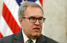Acting Administrator of the Environmental Protection Agency Andrew Wheeler speaks during an event hosted by U.S. President Donald Trump in the Oval Office of the White House in Washington, U.S., October 17, 2018. PHOTO BY REUTERS/Joshua Roberts