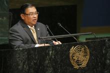Myanmar's Minister for Foreign Affairs Wunna Maung Lwin addresses the 69th United Nations General Assembly at the U.N. headquarters in New York