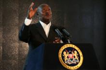 Ugandan President Yoweri Museveni addresses an audience during the second day of the Giant Club Summit of African leaders and others on tackling poaching of elephants and rhinos at the Fairmont Mount Kenya Safari Club in Nanyuki, Laikipia county, Kenya, April 29, 2016. PHOTO BY REUTERS/Siegfried Modola