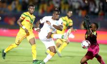 Ivory Coast's Wilfried Zaha scores their first goal. PHOTO BY REUTERS/Suhaib Salem