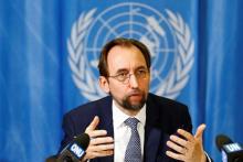 United Nations High Commissioner for Human Rights Zeid Ra'ad al-Hussein of Jordan speaks during a news conference at the United Nations European headquarters in Geneva, Switzerland, May 1, 2017. PHOTO BY REUTERS/Pierre Albouy