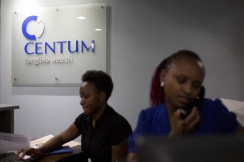 Women work at the front desk of the Centum Investment Company Limited in Nairobi, Kenya, November 11, 2015. PHOTO BY REUTERS/Siegfried Modola