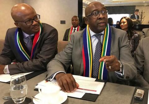 Nhlanhla Nene, South Africa's Finance Minister, speaks to journalists on the sidelines of an investor roadshow in London, Britain, March 13, 2018. PHOTO BY REUTERS/Karin Strohecker