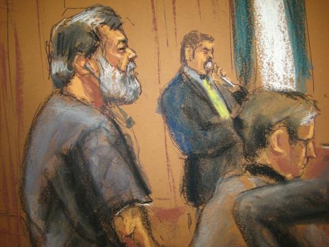 Adel Abdul Bary, 54, who pleaded guilty in September to three counts, including conspiring to murder U.S. citizens abroad, stands during his sentencing at federal court in Manhattan in New York February 6, 2015. REUTERS/Jane Rosenberg