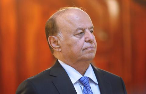 Yemen's President Abdu Rabbu Mansour Hadi stands during a reception ceremony during the holy fasting month of Ramadan at the Republican Palace in Sanaa in this July 7, 2014 file photo. PHOTO BY REUTERS/Khaled Abdullah