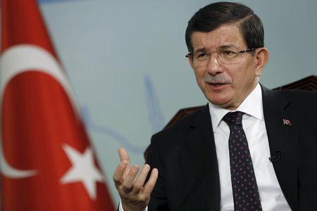 Turkish Prime Minister Ahmet Davutoglu talks during an interview with Reuters in Istanbul, Turkey, October 14, 2015. PHOTO BY REUTERS/Murad Sezer