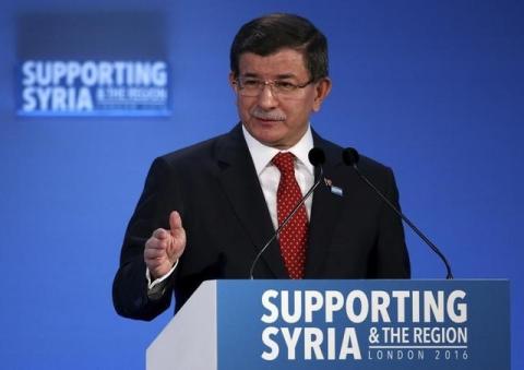 Turkish Prime Minister Ahmet Davutoglu speaks at the donors Conference for Syria in London, Britain, February 4, 2016. PHOTO BY REUTERS/Dan Kitwood