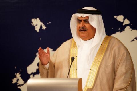 Bahrain Foreign Minister Sheikh Khalid bin Ahmed Al Khalifa speaks during a news conference in Manama, Bahrain, August 29, 2016. PHOTO BY REUTERS/Hamad I Mohammed