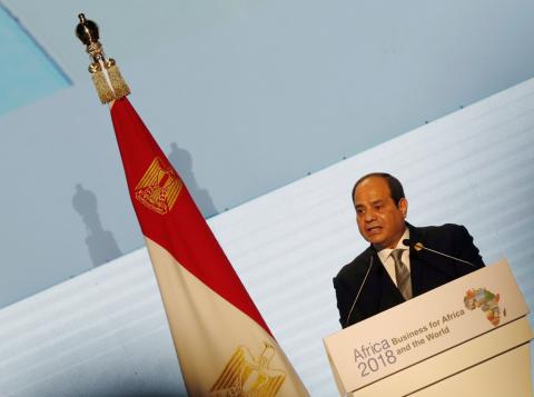 Egyptian President Abdel Fattah al-Sisi speaks during presidential session at Africa 2018 Forum at the Red Sea resort of Sharm el-Sheikh, Egypt, December 9, 2018. PHOTO BY REUTERS/Amr Abdallah Dalsh