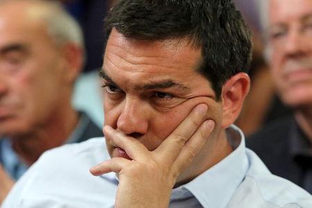 Greek Prime Minister Alexis Tsipras attends a meeting at the Agriculture Ministry in central Athens, Greece, August 5, 2015. PHOTO BY REUTERS/Yiannis Kourtoglou