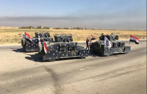 Members of Iraqi federal forces enter oil fields in Kirkuk, Iraq October 16, 2017. PHOTO BY REUTERS/Stringer