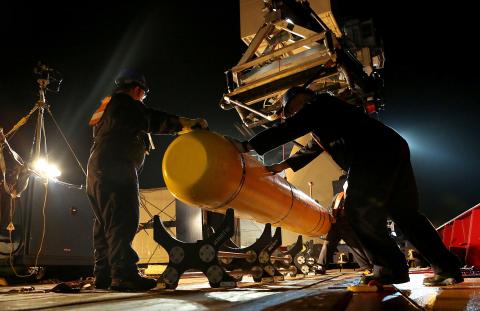 The Phoenix International Autonomous Underwater Vehicle (AUV) Artemis, also known as the Bluefin-21, is prepared for deployment from the Australian Defence Vessel Ocean Shield in the search for missing Malaysia Airlines Flight MH370 in the Southern Indian Ocean