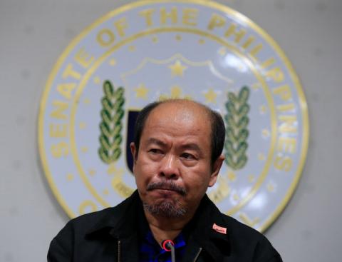 Arturo Lascanas, a retired Davao policeman, speaks during a news conference at the Senate headquarters in metro Manila, Philippines, February 20, 2017. PHOTO BY REUTERS/Romeo Ranoco