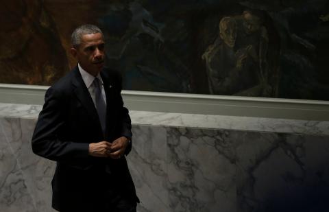 U.S. President Barack Obama departs after chairing a meeting of the United Nations. Security Council at the 69th U.N. General Assembly in New York