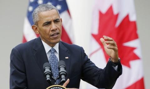 U.S. President Barack Obama addresses a joint news conference with Canadian Prime Minister Justin Trudeau in the White House Rose Garden in Washington, March 10, 2016. PHOTO BY REUTERS/Jonathan Ernst