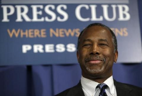 Republican presidential candidate Ben Carson speaks at the National Press Club in Washington, February 3, 2016. PHOTO BY REUTERS/Gary Cameron