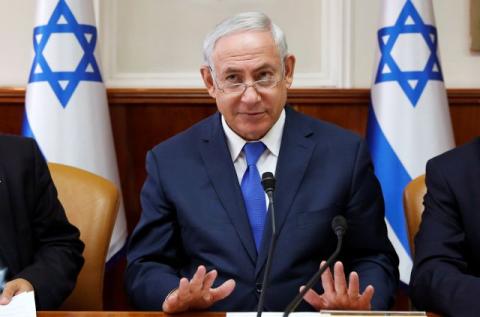 Israeli Prime Minister Benjamin Netanyahu attends the weekly cabinet meeting at his office in Jerusalem, October 15, 2017. PHOTO BY REUTERS/Abir Sultan