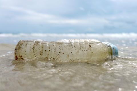 A plastic bottle washed up by the sea is seen at the Ao Phrao Beach, on the island of Ko Samet, Thailand, June 10, 2018. PHOTO BY REUTERS/Jorge Silva
