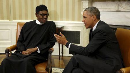 U.S. President Barack Obama meets with Nigerian President Muhammadu Buhari (L) in the Oval Office of the White House in Washington, July 20, 2015. PHOTO BY REUTERS/Kevin Lamarque