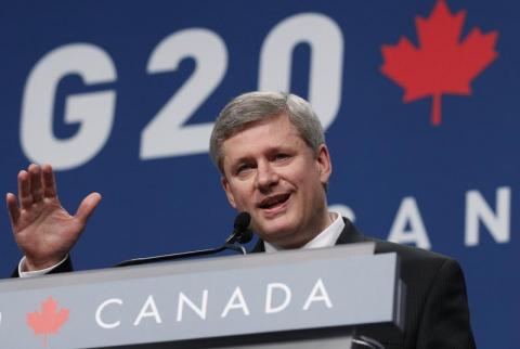 Canadian Prime Minister Stephen Harper speaks at his closing news conference at the G20 Summit in Toronto