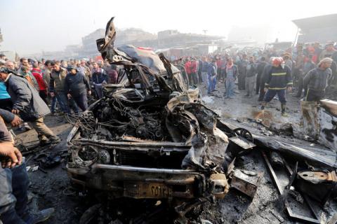 Wreckage at the site of a car bomb attack at a vegetable market in eastern Baghdad, Iraq January 8, 2017. PHOTO BY REUTERS/Wissm al-Okili