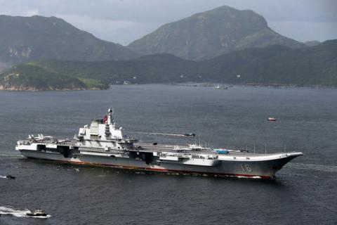 China's aircraft carrier Liaoning sails into Hong Kong, China, July 7, 2017. PHOTO BY REUTERS/Bobby Yip