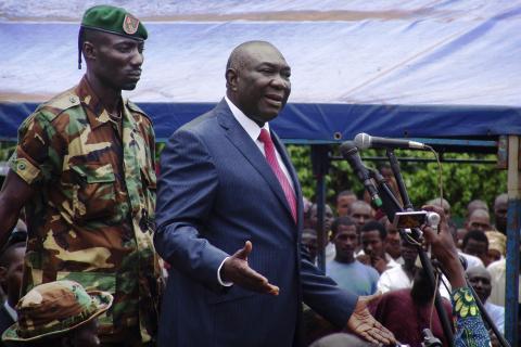 Central African Republic's new President Michel Djotodia speaks to his supporters at a rally