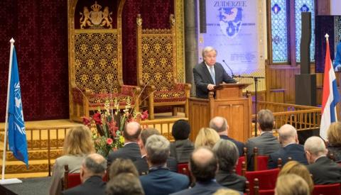 U.N. Secretary General Antonio Guterres speaks during the ceremony marking the closure of the U.N. tribunal for the former Yugoslavia in The Hague, Netherlands, December 21, 2017. PHOTO BY REUTERS/Toussaint Kluiters