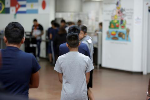 Occupants at Casa Padre, an immigrant shelter for unaccompanied minors, in Brownsville, Texas, U.S., are seen in this photo provided by the U.S. Department of Health and Human Services, June 14, 2018. PHOTO BY REUTERS/ACF/HHS