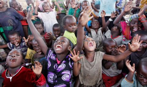 Congolese children, displaced by fighting in North Kivu, play at the child friendly space (CFS) within Mugunga III camp for the internally displaced people near Goma, eastern Democratic Republic of Congo, August 7, 2013. PHOTO BY REUTERS/Thomas Mukoya
