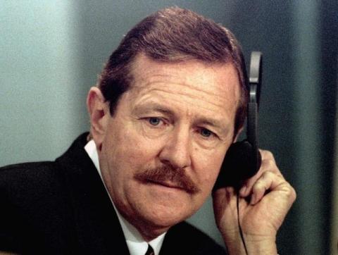 Clive Derby-Lewis listens to questions during the Truth Commission hearing at Pretoria City Hall. PHOTO BY REUTERS