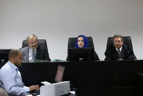 Palestinian judges discuss a petition to suspend municipal elections, at the High Court office in the West Bank city of Ramallah, September 8, 2016. PHOTO BY REUTERS/Mohamad Torokman