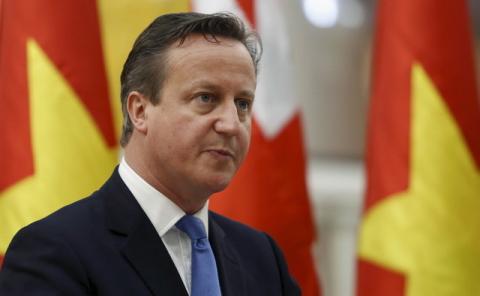 Britain's Prime Minister David Cameron speaks during a news conference at the Government Office in Hanoi in this July 29, 2015 file photo. PHOTO BY REUTERS/Kham