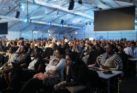 Delegates listen as COP 20 President and Peru's Environment Minister Manuel Pulgar Vidal makes an announcement during a plenary session of the U.N. Climate Change Conference COP 20 in Lima, December 12, 2014. PHOTO BY REUTERS/Enrique Castro-Mendivil