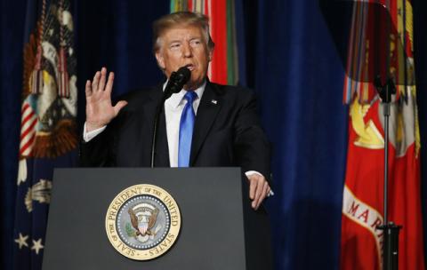 U.S. President Donald Trump announces his strategy for the war in Afghanistan during an address to the nation from Fort Myer, Virginia, U.S., August 21, 2017. PHOTO BY REUTERS/Joshua Roberts
