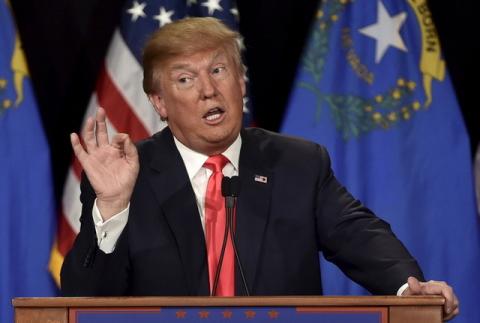 U.S. Republican presidential candidate and businessman Donald Trump speaks at a campaign rally at the South Point Resort and Casino in Las Vegas, Nevada, January 21, 2016. PHOTO BY REUTERS/David Becker