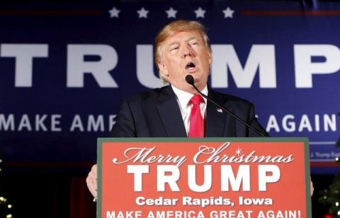 U.S. Republican presidential candidate Donald Trump speaks at a campaign event at the Veterans Memorial Building in Cedar Rapids, Iowa, December 19, 2015. PHOTO BY REUTERS/Scott Morgan 