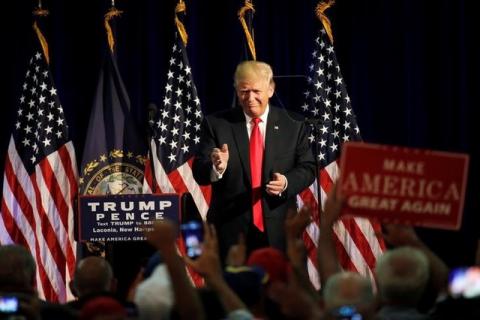 Republican presidential nominee Donald Trump appears at a campaign rally in Laconia, New Hampshire, U.S., September 15, 2016. PHOTO BY REUTERS/Mike Segar