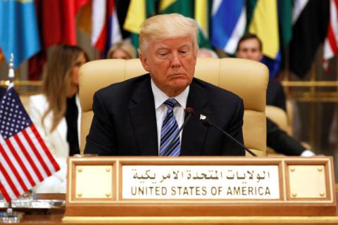 President Trump takes his seat before his speech to the Arab Islamic American Summit in Riyadh, Saudi Arabia. PHOTO BY REUTERS/Jonathan Ernst