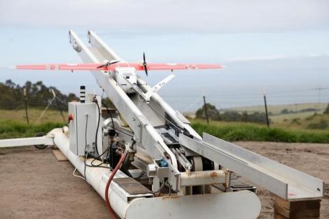 A Zipline delivery drone launches from its launcher during a flight demonstration at an undisclosed location in the San Francisco Bay Area, California, U.S., May 5, 2016. PHOTO BY REUTERS/Stephen Lam
