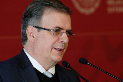 Mexico's Foreign Minister Marcelo Ebrard announces a joint development plan between Mexico and the United States for the northern triangle of Central America, in Mexico City, Mexico, December 18, 2018. PHOTO BY REUTERS/Edgard Garrido