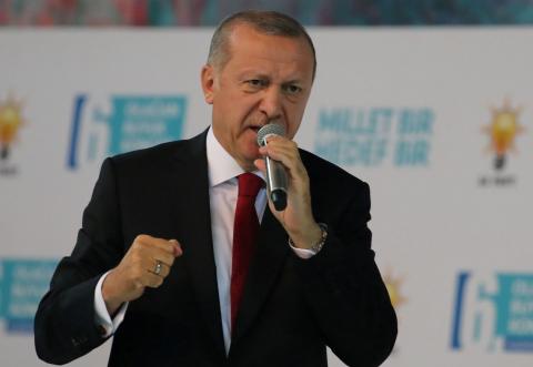Turkish President Tayyip Erdogan speaks during the sixth Congress of the ruling AK Party (AKP) in Ankara, Turkey, August 18, 2018. PHOTO BY REUTERS/Umit Bektas