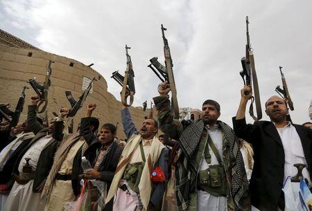 Armed Houthi followers demonstrate against Saudi-led air strikes in Yemen's capital Sanaa, July 24, 2015. PHOTO BY REUTERS/Khaled Abdullah