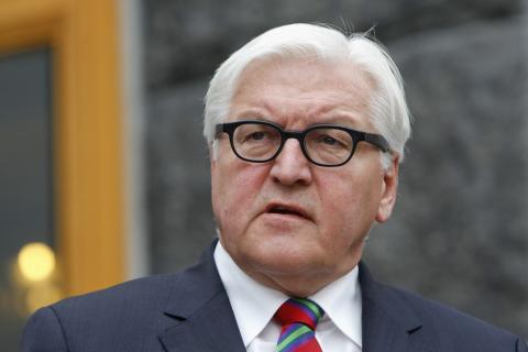 German Foreign Minister Frank-Walter Steinmeier speaks to journalists after his meeting with Ukraine's President Petro Poroshenko in Kiev