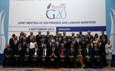 Finance and labour ministers gather for a group photo of the G20 Joint Meeting of Finance and Labour Ministers in Ankara, Turkey, September 4, 2015. PHOTO BY REUTERS/Umit Bektas