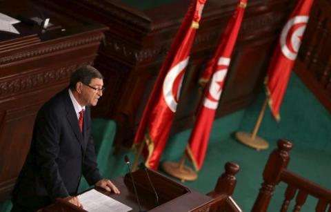 Tunisian Prime Minister Habib Essid delivers a speech at the Assembly of People's Representatives in Tunis, Tunisia, January 11, 2016. PHOTO BY REUTERS/Zoubeir Souissi