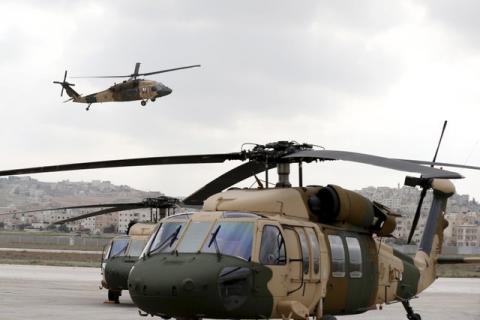 The new helicopters seen during a handover ceremony held to deliver Black Hawk helicopters to Jordan from the U.S. government at Amman military airport, Jordan, March 3, 2016. PHOTO BY REUTERS/Muhammad Hamed