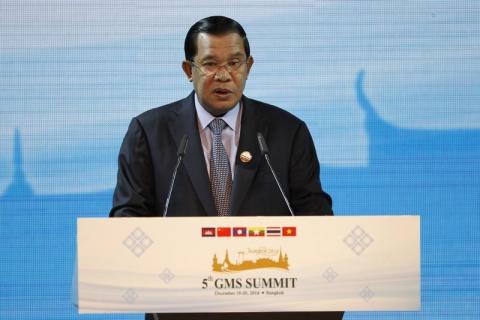 Cambodia's Prime Minister Hun Sen speaks during the opening ceremony of the 5th Greater Mekong Subregion (GMS) Summit at a hotel in Bangkok, December 20, 2014. PHOTO BY REUTERS/Chaiwat Subprasom