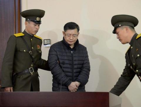 South Korea-born Canadian pastor Hyeon Soo Lim stands during his trial at a North Korean court in this undated photo released by North Korea's Korean Central News Agency (KCNA) in Pyongyang, December 16, 2015. PHOTO BY REUTERS/KCNA